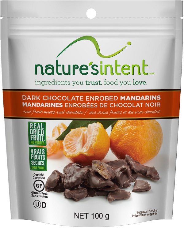 Nature's Intent – Dark Chocolate Enrobed Mandarins – 100 grams (front)