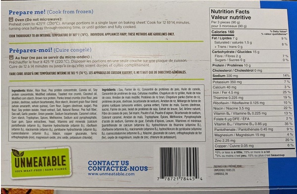 Unmeatable – Southern-style Breaded Strips – 400 grams (back)