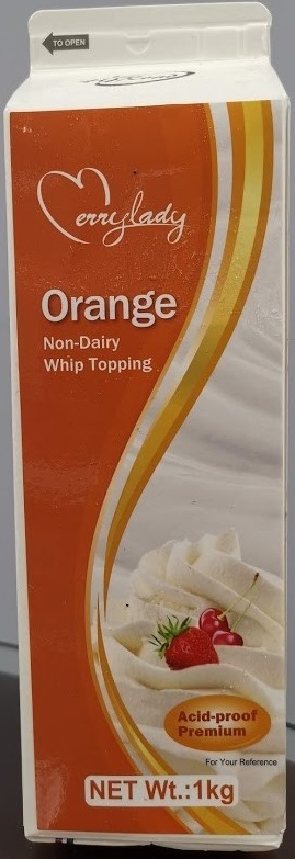 Merrylady – « Orange Non-Dairy Whip Topping » – 1 kg (recto)
