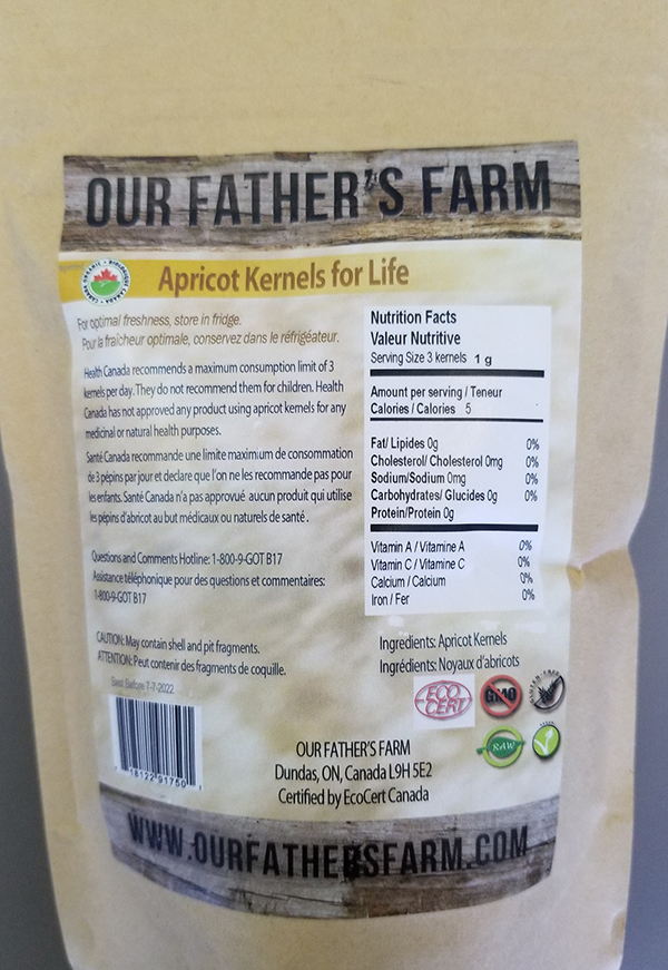 Our Father's Farm - Extremely Bitter Apricot Kernels - back