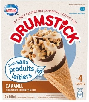Nestlé – Drumstick Caramel Cornets de Dessert Glacé Sans Produits Laitiers – 4 × 120 mL