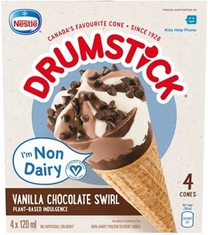 Nestlé – Drumstick Vanilla Chocolate Swirl Non-Dairy Frozen Dessert Cones – 4 × 120 mL