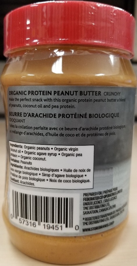 Co-op Gold Pure – Organic "Protien" Peanut Butter – Crunchy – 480 grams (side)