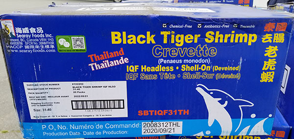 Searay - Thailand Black Tiger Shrimp (Raw Headless Deveined) Size 31-40 - 20 packs x 454 g
