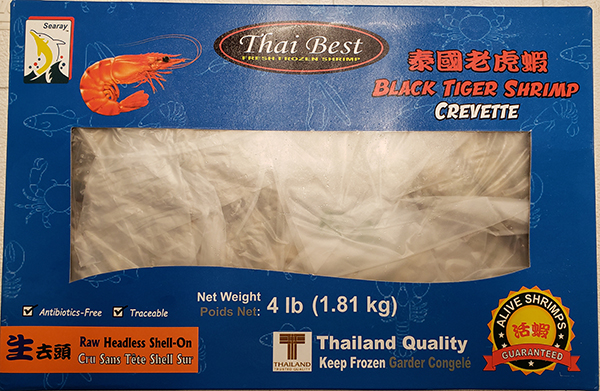 Thai Best or None - Thailand Black Tiger Shrimp (Raw Headless Shell-on)  Size 16-20 (may be unlabeled)