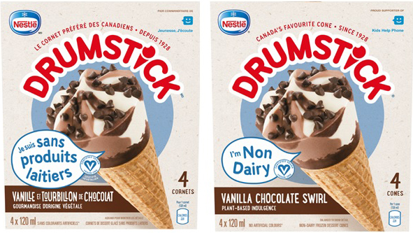 Nestlé - Drumstick Vanille et Tourbillon de Chocolat Cornets de Dessert Glacé Sans Produits Laitiers