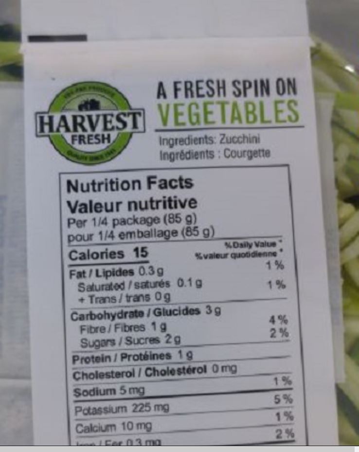 Harvest Fresh Zucchini Spirals - back