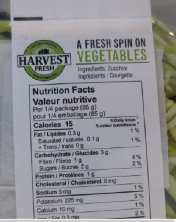 Harvest Fresh - Zucchini Spirals - back