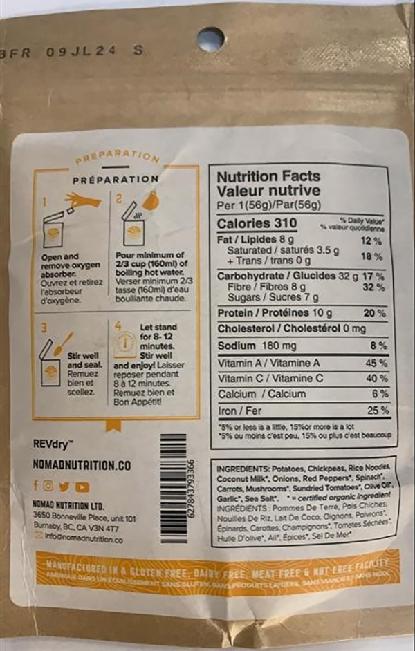 Nomad Nutrition - "Kathamandu" Curry - 56 gram (back)