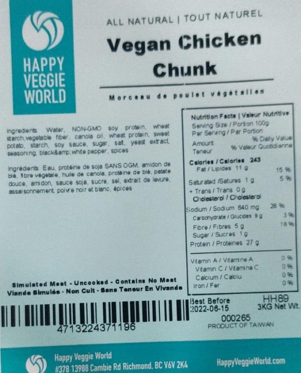 Happy Veggie World - Vegan Chicken Chunk - 3 kilograms