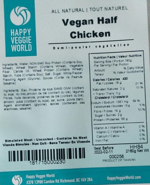 Happy Veggie World - Vegan Half Chicken - 2160 grams