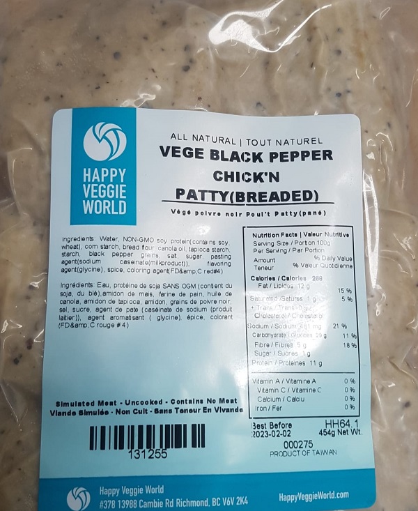 Happy Veggie World - Vege Black Pepper Chick'n Patty (Breaded) - 454 grams
