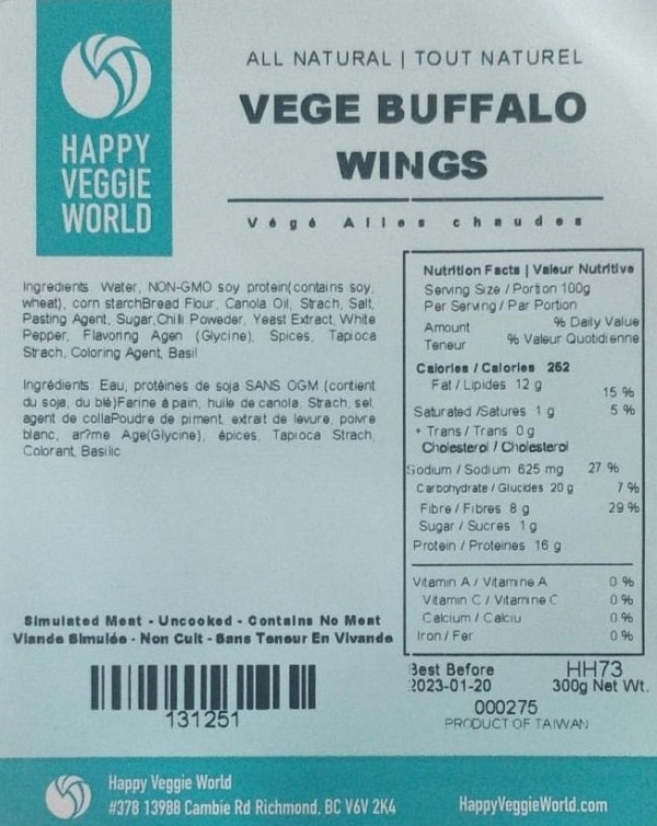 Happy Veggie World - Vege Buffalo Wings - 300 grams