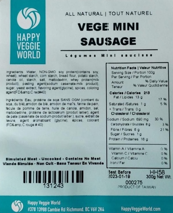 Happy Veggie World - « Légumes mini saucisse » - 300 grammes