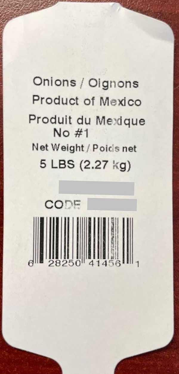 Gwillimdale Farms - Oignons - 5 lbs (2.27 kg) - étiquette (de l'emballage), verso