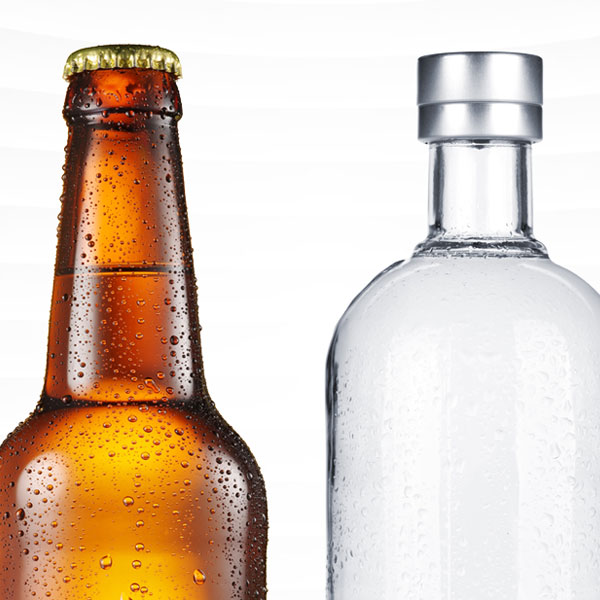 A beer bottle and a vodka bottle