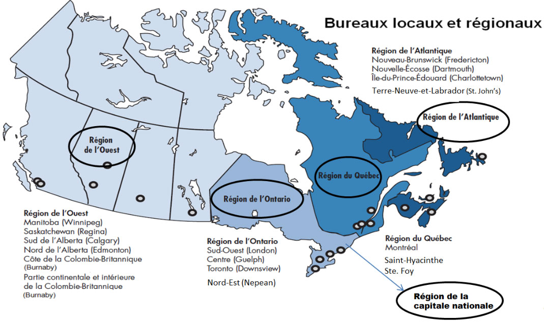 Graphique de présence nationale de l'ACIA. Description ci-dessous.