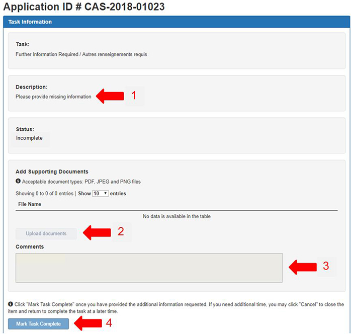 Screen capture of Task Information. Description follows.