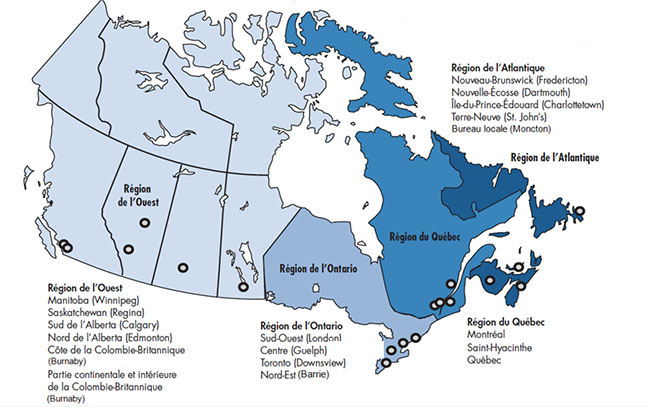Centres opérationnels et bureaux régionaux. Description ci-dessous.