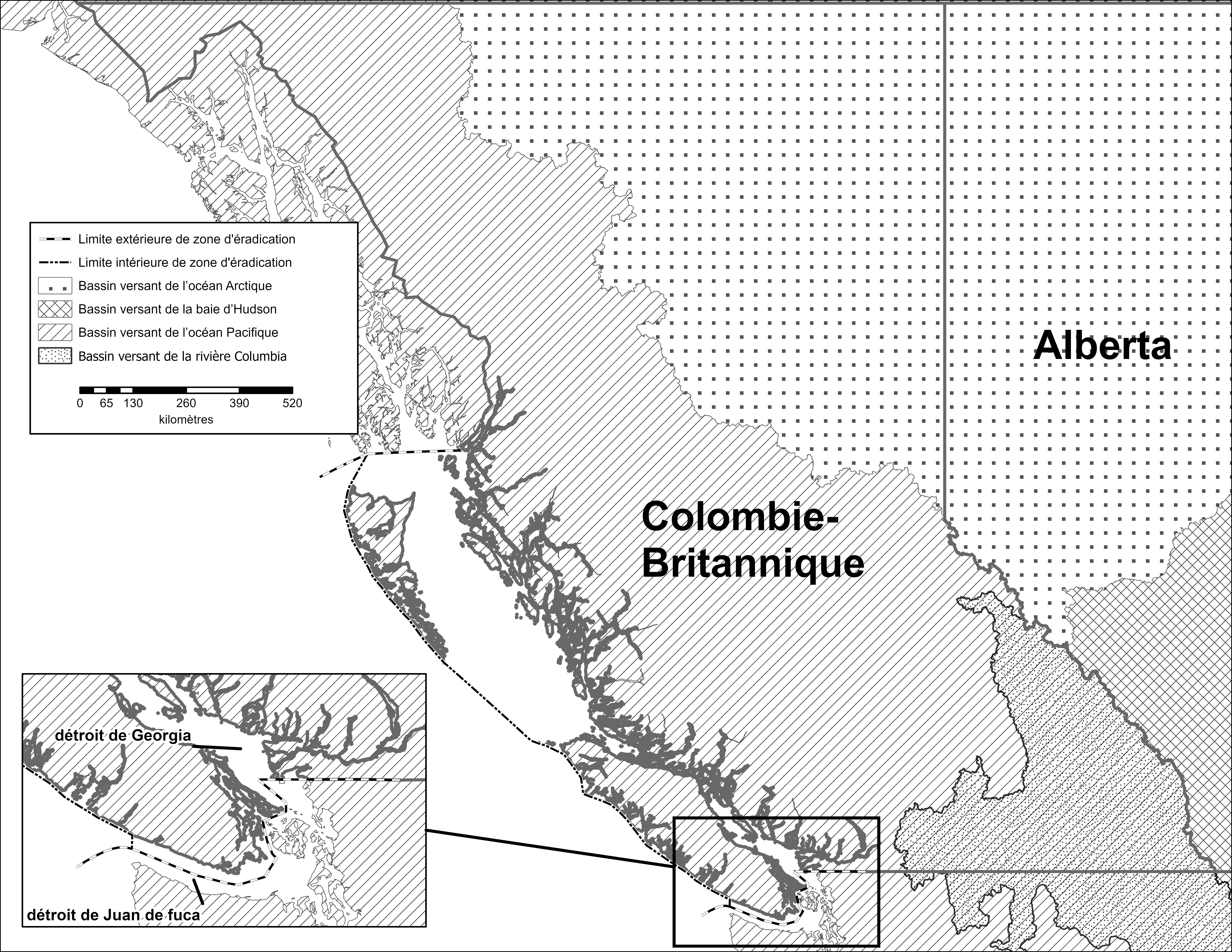 Colombie-Britannique – Carte des régions déclarées. Description ci-dessous.