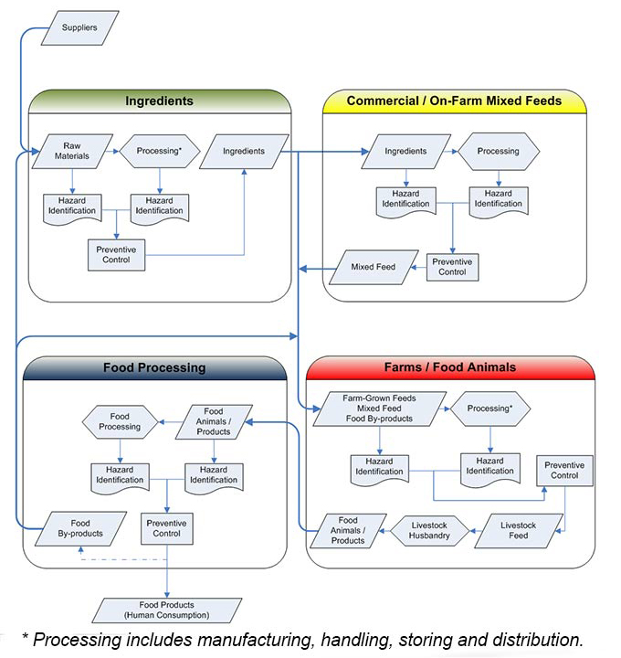 Flowchart - Feed Supply Chain Continuum – Hazard Identification and Preventive Control. Description follows.