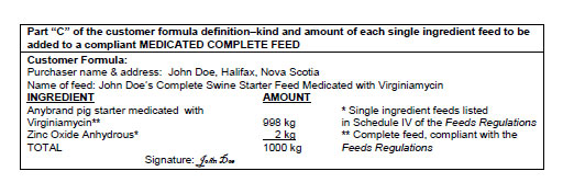 Examples of acceptable, signed customer formulas. Description follows.