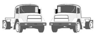 Deux figures d'unité motrice. La figure de gauche montre l'extérieur de l'avant et du côté droit de l'unité motrice. La figure de droite montre l'extérieur de l'avant et du côté gauche de l'unité motrice.