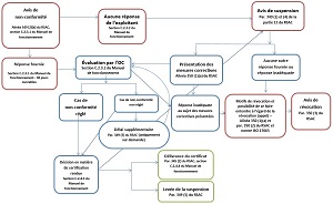 Diagramme montrant les pouvoirs réglementaires des OC pour la prise de mesures d'application de la loi en vertu de la partie 13 du RSAC. Description ci-dessous.