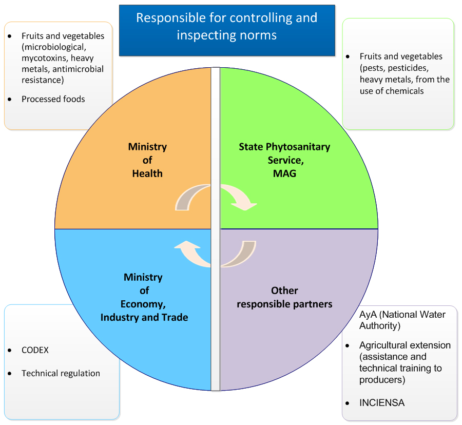 Picture - Figure 1: Roles and responsibilities of the key departments involved in food safety in Costa Rica. Description follows.