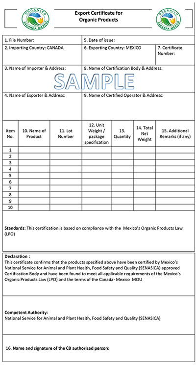 Export Certificate for Organic Products - description follows