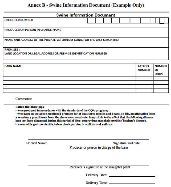 Annex B - Swine Information Document (Example Only)