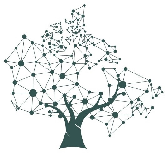 A tree whose branches are composed of dots connected by lines, which in turn takes the shape of Canada.
