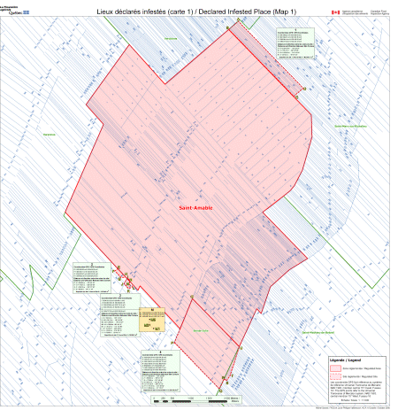 Lieux déclarés infestés - carte 1. Description ci-dessous.