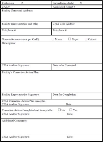 Description of Corrective Action Request