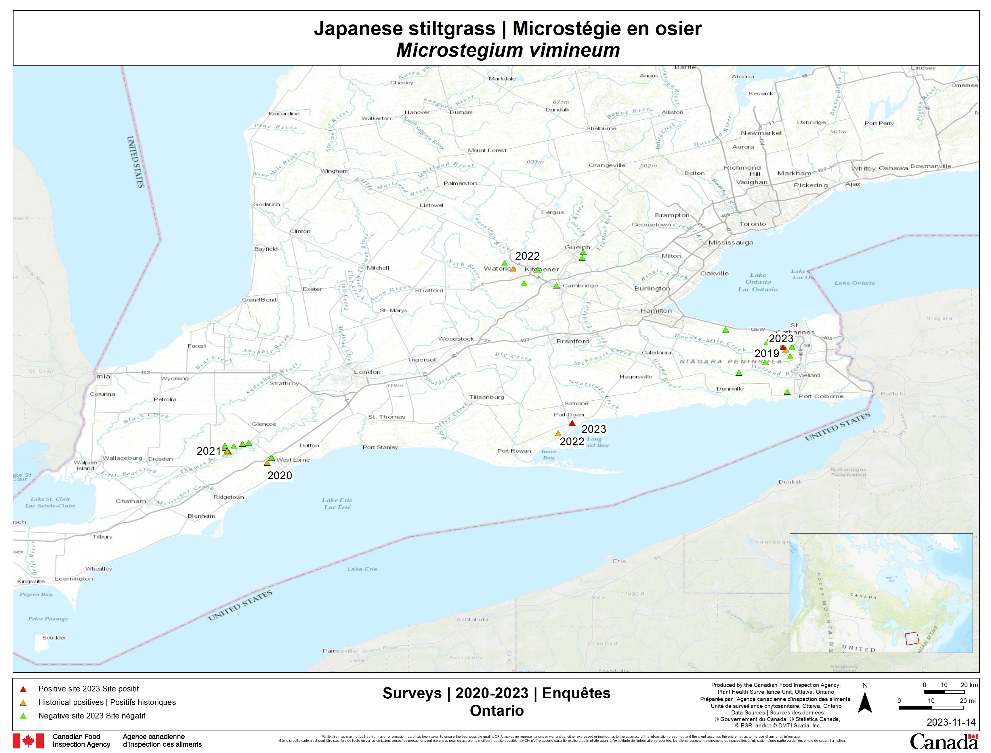 2023 Japanese stiltgrass survey results. Description follows.