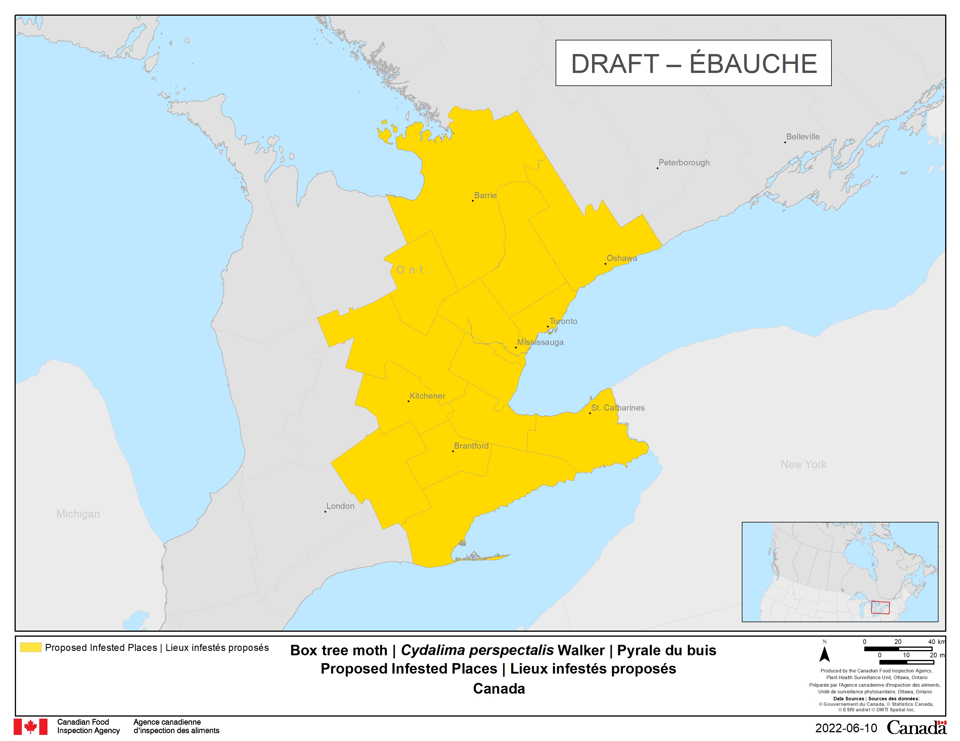 Zone réglementée proposée dans la région du GTA et la péninsule du Niagara. Description ci-dessous.
