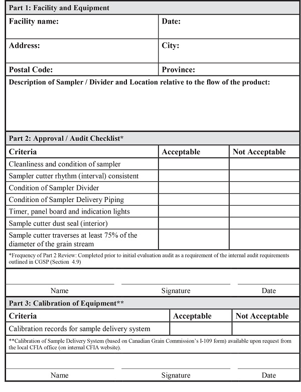 Appendix 9: Automatic Sampler Checklist. Details follow.