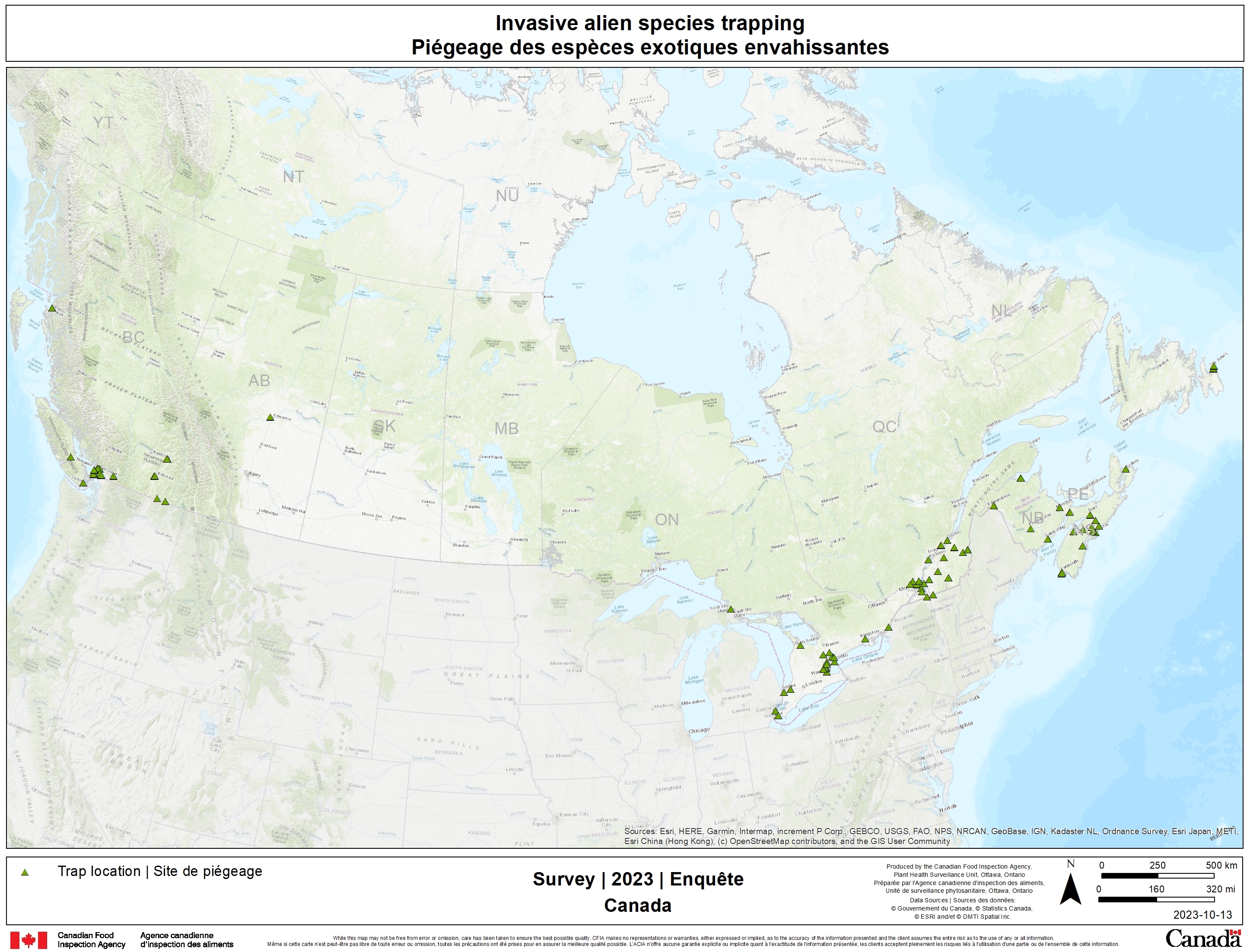2023 invasive alien forest insects survey results. Description follows.