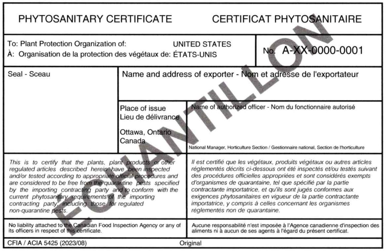 Exemple de certificat phytosanitaire
