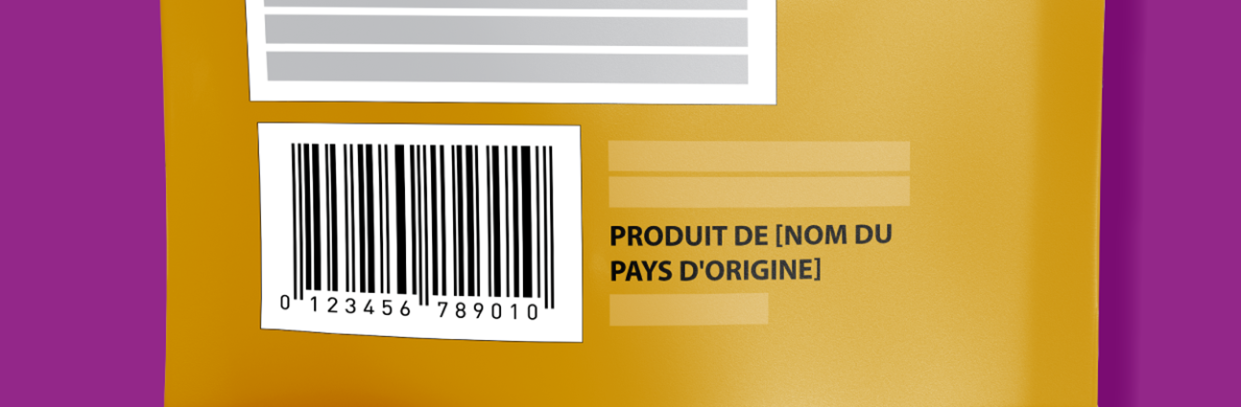Illustration de la formulation pour le Pays d'origine des ingrédients et des produits importés sur un paquet