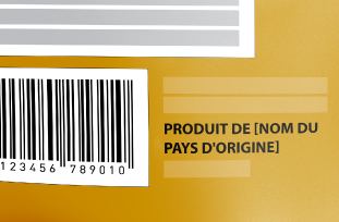 Illustration de la formulation pour le Pays d'origine des ingrédients et des produits importés sur un paquet