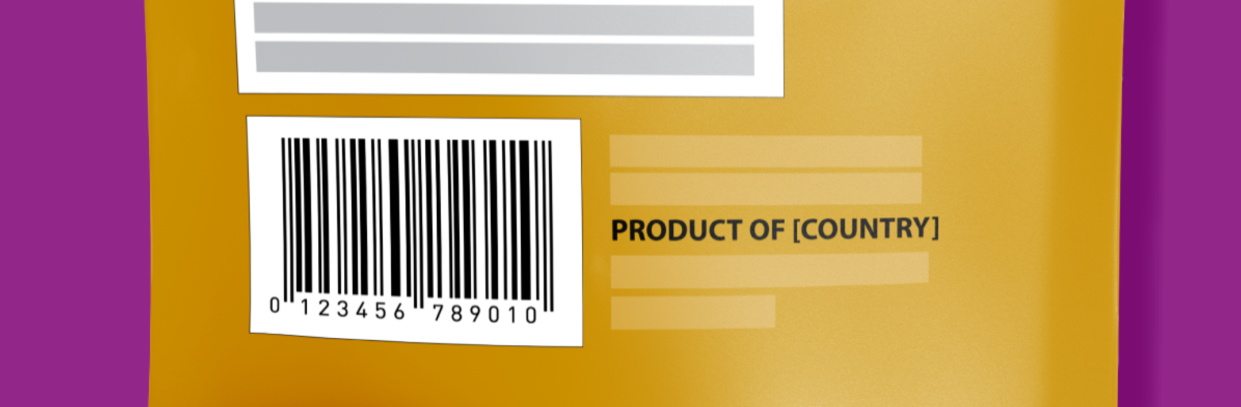 Illustration of the country of origin for imported ingredients and products wording on a package