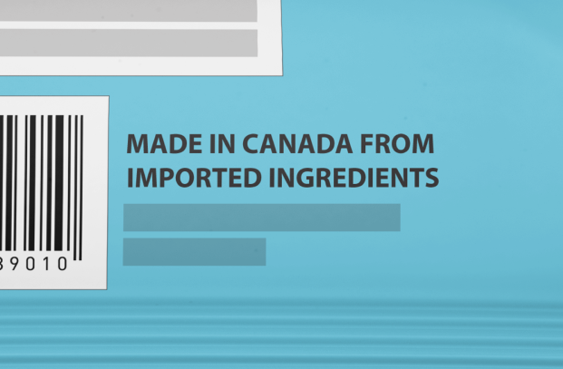Illustration of the Fabriqué au Canada wording on a package for imported ingredients