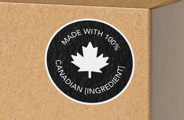 Illustration of the 100% canadien label on a package