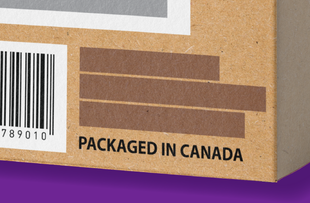 Illustration of the Packaged in Canada wording on a package