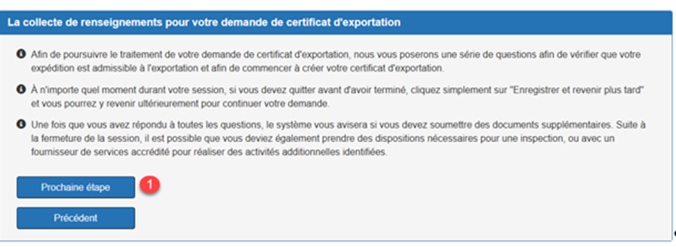 Un profil de vérification de l'admissibilité des envois à l'exportation (partie 1) dans Mon ACIA. Version texte ci-dessous.
