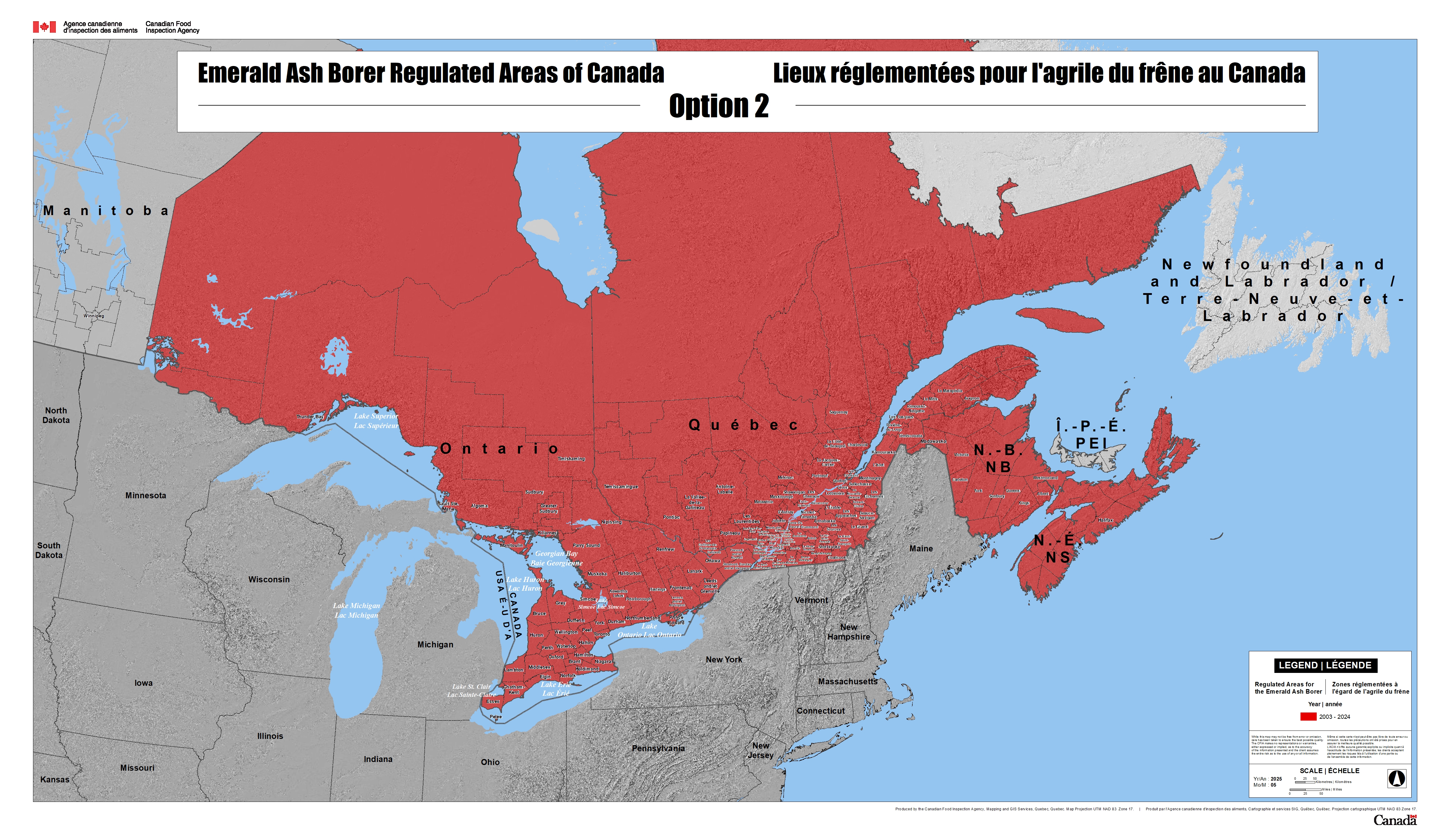 Proposed regulated areas for option 2