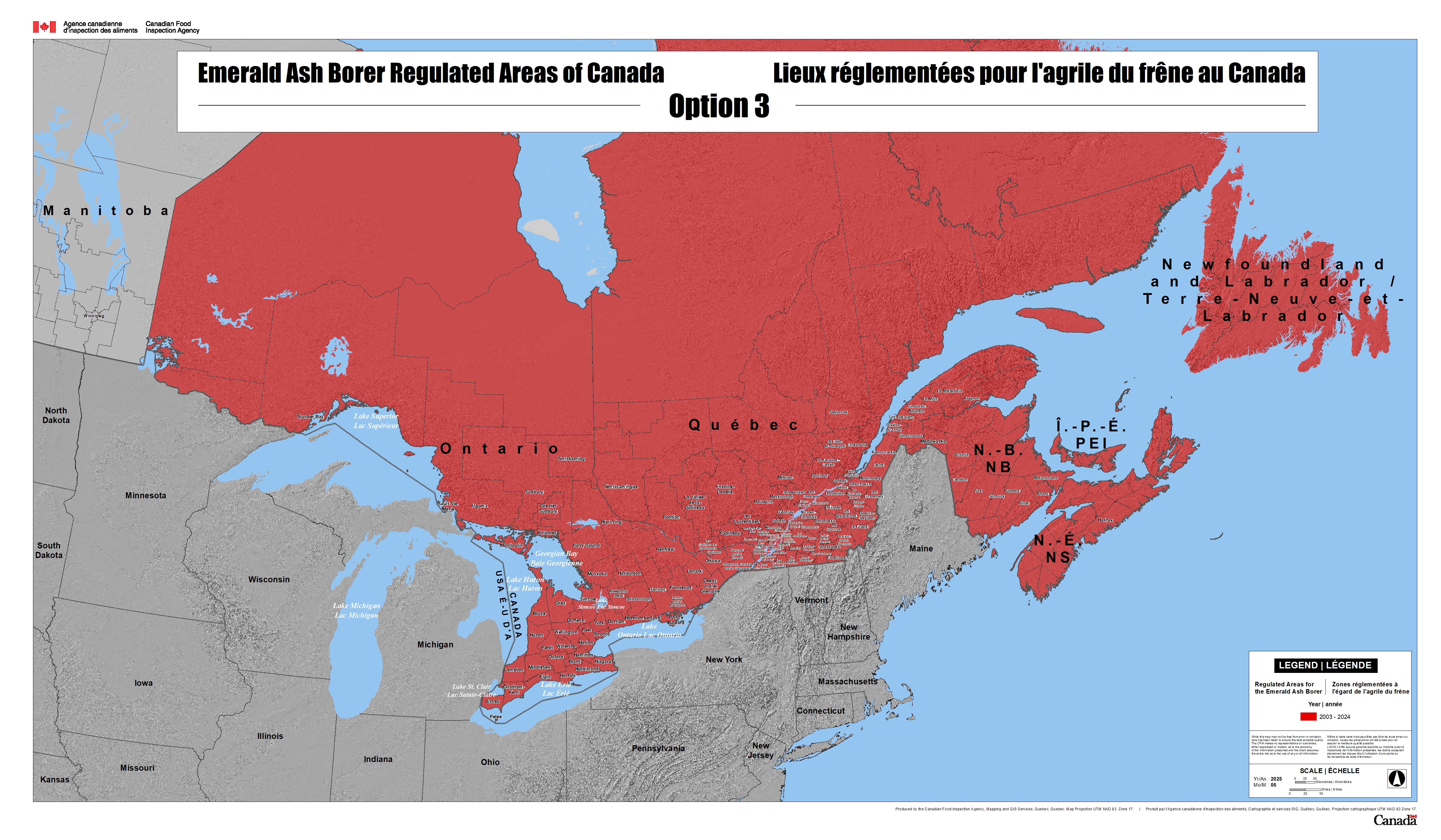 Proposed regulated areas for option 3