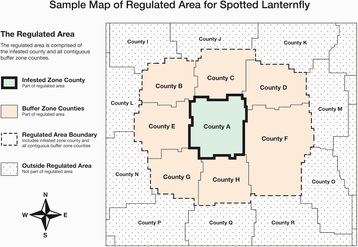 Visual representation of a proposed initial regulated area for SLF – description follows